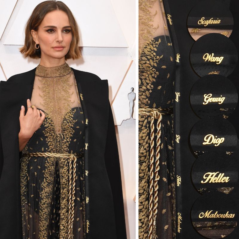 Natalie Portman, en los Oscars de 2020, se destacó con un look que no solo fue impresionante, sino que también envió un mensaje político poderoso. La actriz lució un vestido Dior negro con bordados dorados y una capa que llevaba los nombres de las directoras que fueron ignoradas por la Academia ese año. La pieza, además de su belleza estética, representó una crítica hacia la falta de reconocimiento de las mujeres en la industria cinematográfica. Portman mostró cómo la moda puede ser una herramienta para enviar mensajes importantes, convirtiéndose en un referente de empoderamiento en la alfombra roja.
