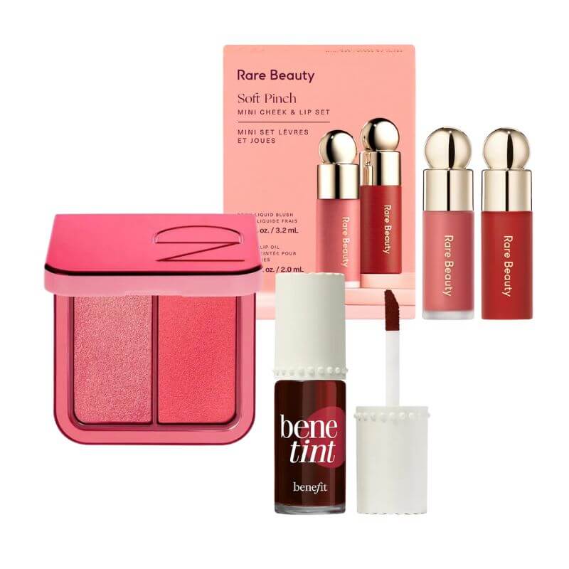productos cherry blossom natasha denona, benetint de benefit, rare beauty